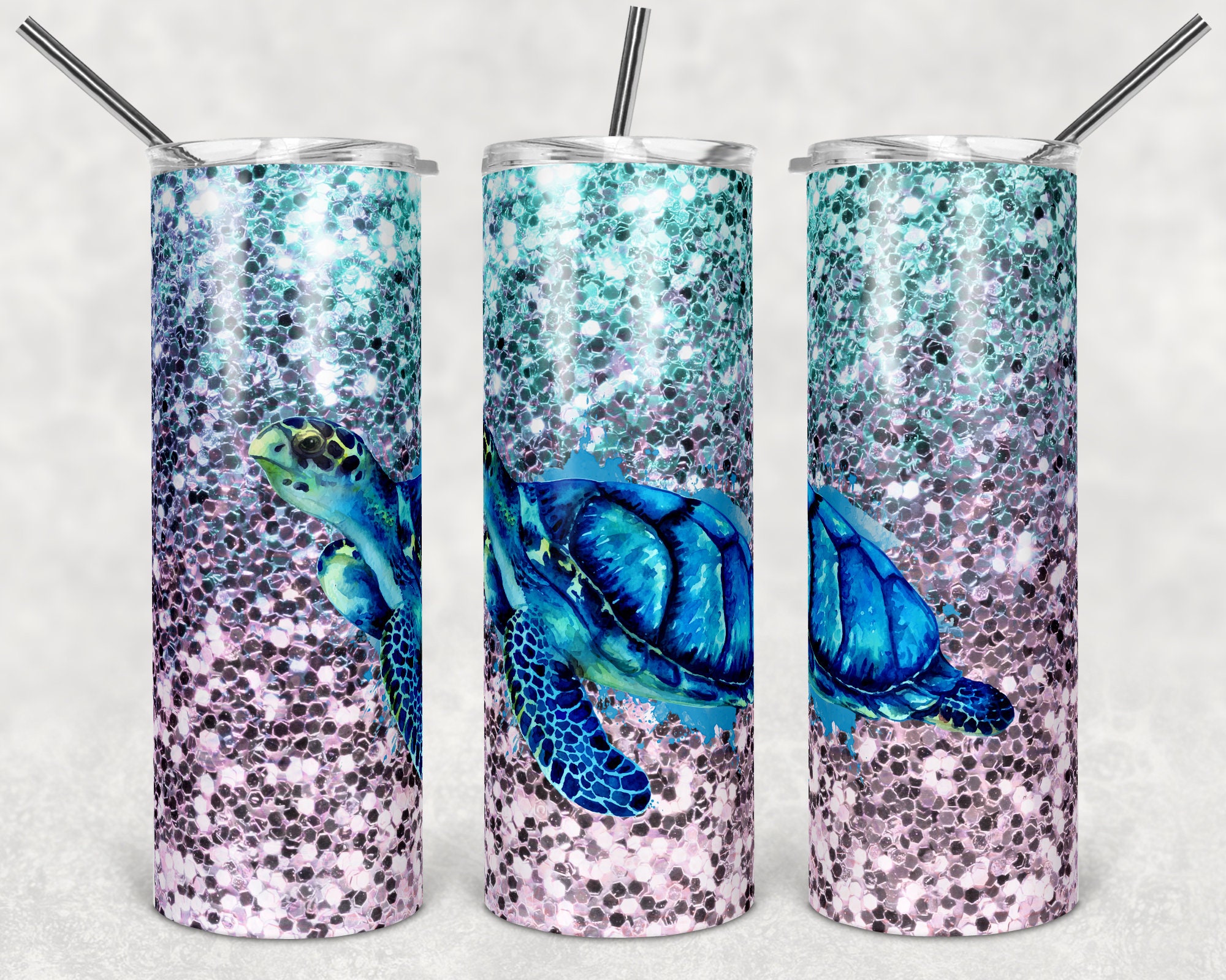 Download 20 Oz Skinny Tumbler Chunky Glitter Ocean Sea Turtle Design Etsy