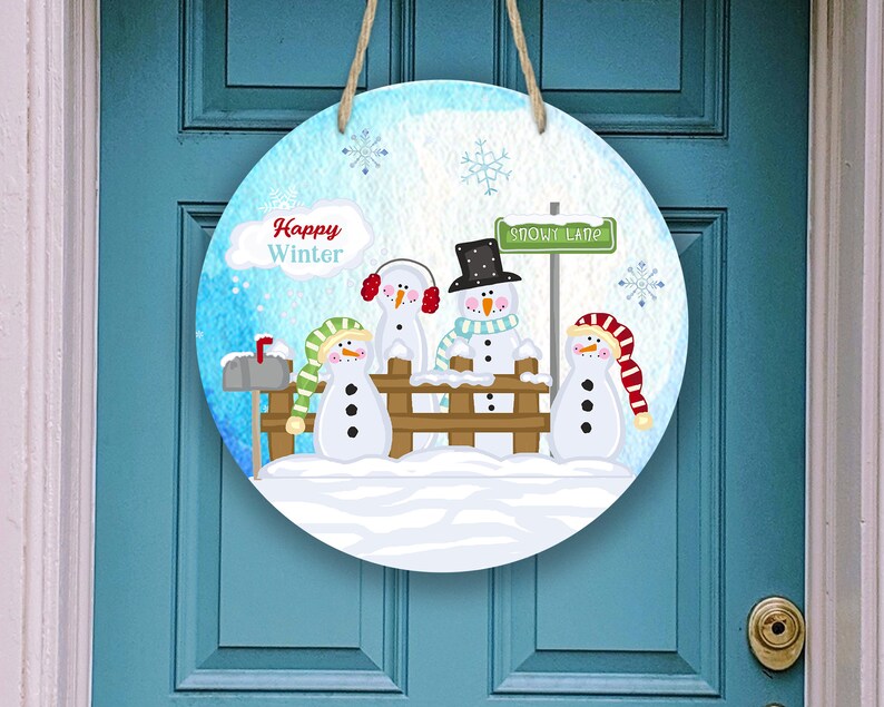 Download Round Door Hanger Christmas Snowman Cute Scene Sublimation ...