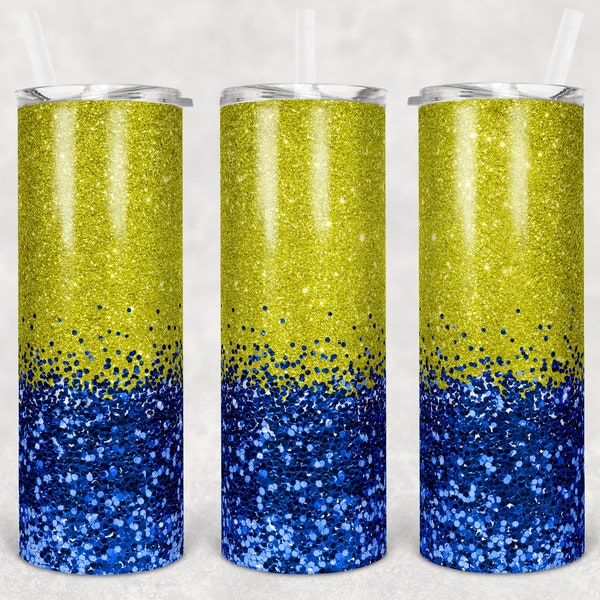 20 oz Skinny Tumbler Blue yellow Glitter Design for Sublimation Tumbler Digital Design PNG Out of the World Blanks