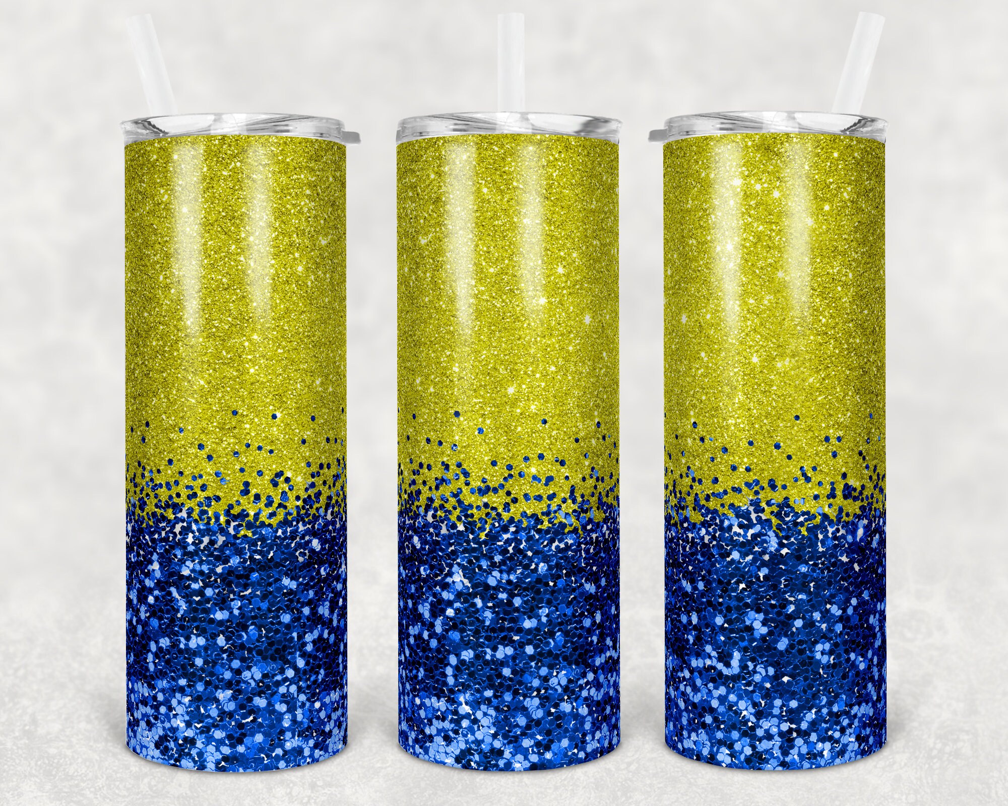 20 oz Skinny Tumbler Blue yellow Glitter Design for Etsy