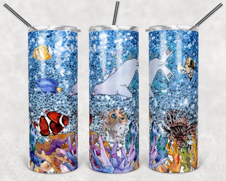 Download 20 oz Skinny Tumbler Chunky Glitter Ocean Reef Sea Lion ...