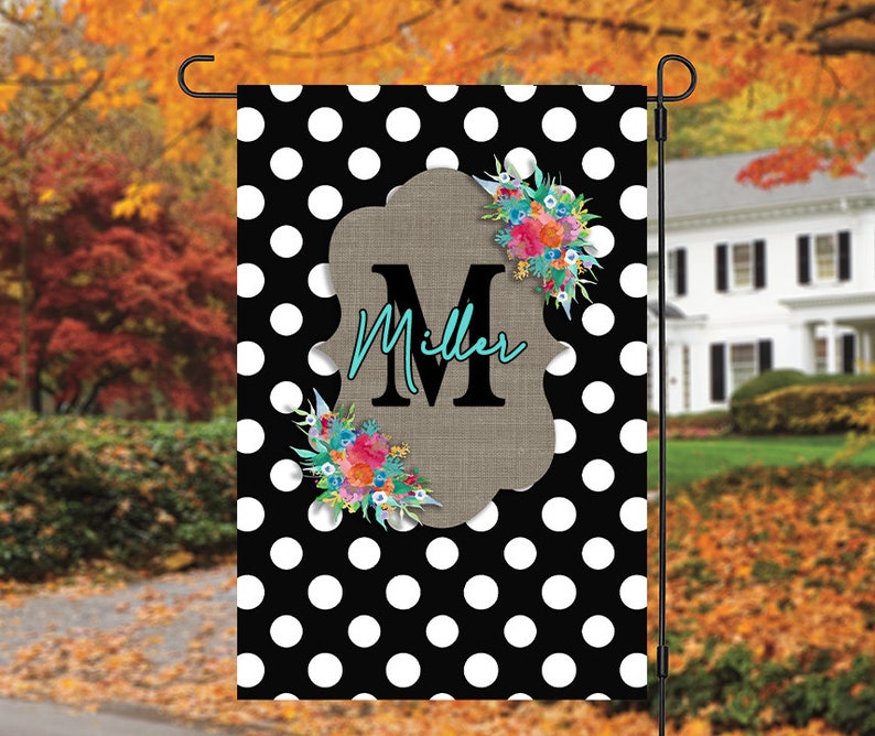 Sublimation Garden Flag Faux Burlap and Polka Dot Monogram Etsy