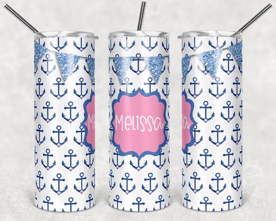 Download 20 Oz Skinny Tumbler Nautical Anchor Ocean Blue And Pink Etsy