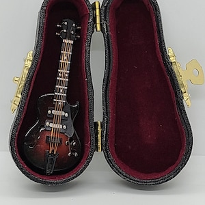 Miniature Brown Electric Guitar in case  3-inch Collectible MTT1122