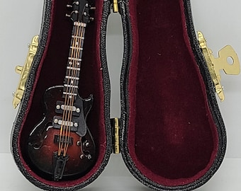 Miniature Brown Electric Guitar in case  3-inch Collectible MTT1122