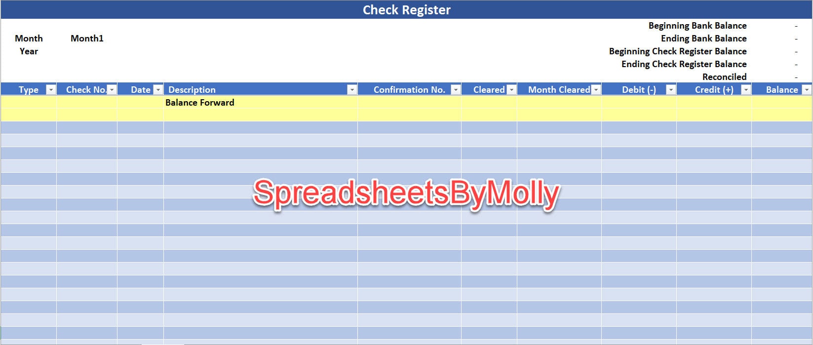Check Register Excel Spreadsheet Template Etsy