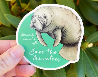 Sauvez les lamantins en vinyle ! Autocollant de conservation, pour les amoureux de la faune et de la nature.