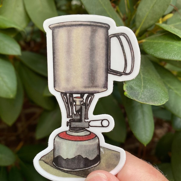 Camp Coffee Vinyl Sticker! For wildlife & nature lovers, hiking, camping, backpacking in the great outdoors.