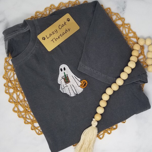 Embroidered Ghost Iced Coffee Shirt - Etsy