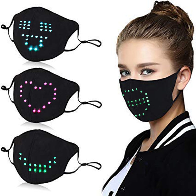 Moving Lips Mouth Face Mask Rechargeable Voice Activated Led Etsy