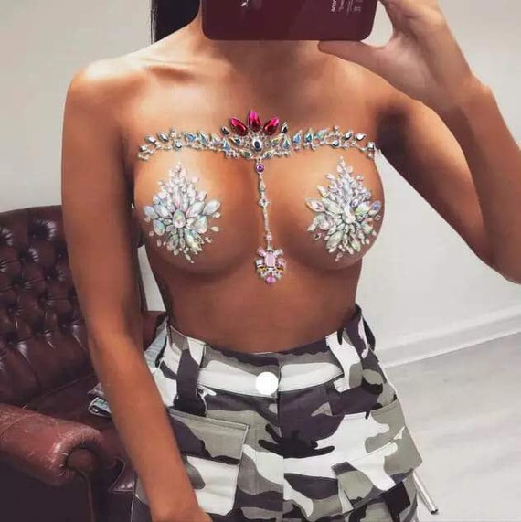 1pair Fun Sexy Crystal Rhinestone Nipple Pasties Breast Sticker