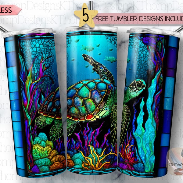 Stained Glass Sea Turtle 20oz Skinny Sublimation Tumbler Wrap, Instant Download, Tumbler Template, Digital Download, 300 DPI PNG