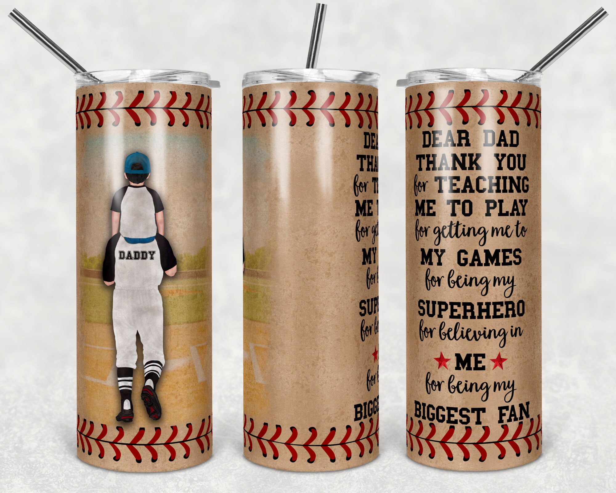 Dear Dad Baseball brunette boy | 20oz Skinny Tumbler | Digital Downlo…
