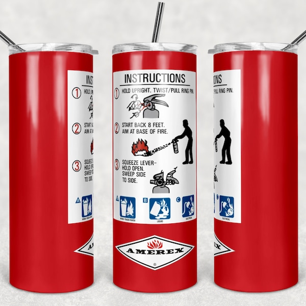 Fire Extinguisher 20oz Skinny Sublimation Tumbler, Digital Download, 300 DPI, Sublimation, Waterslide, PNG