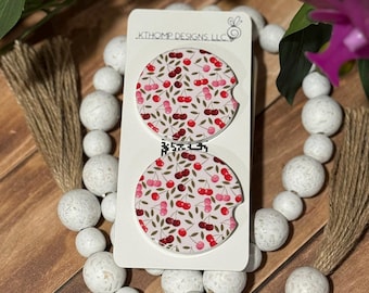 Cherries ceramic car coasters: uv printed cup holder coasters - 2 pack