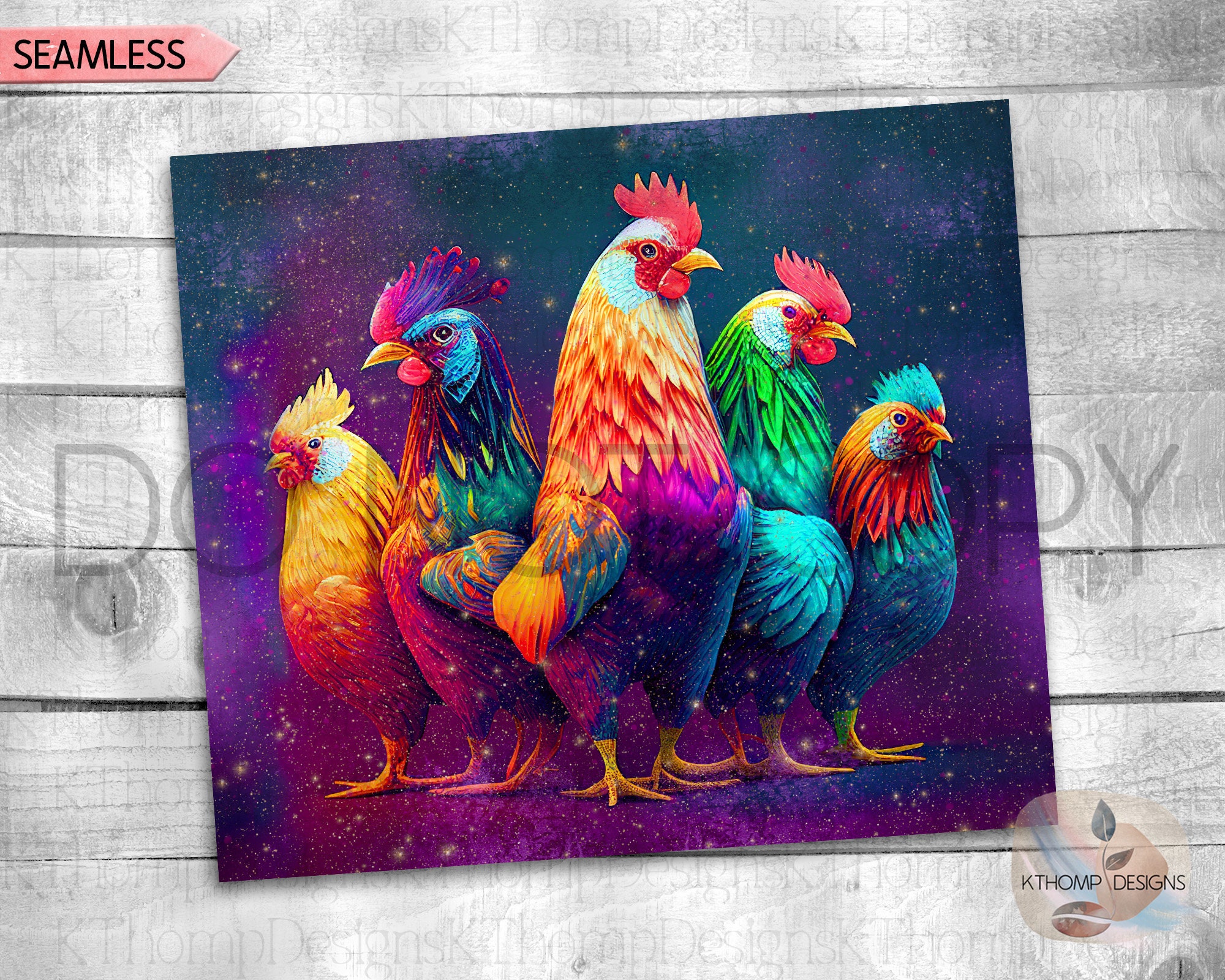 Neon Chickens 20oz Skinny Sublimation Tumbler Wrap Instant Etsy UK