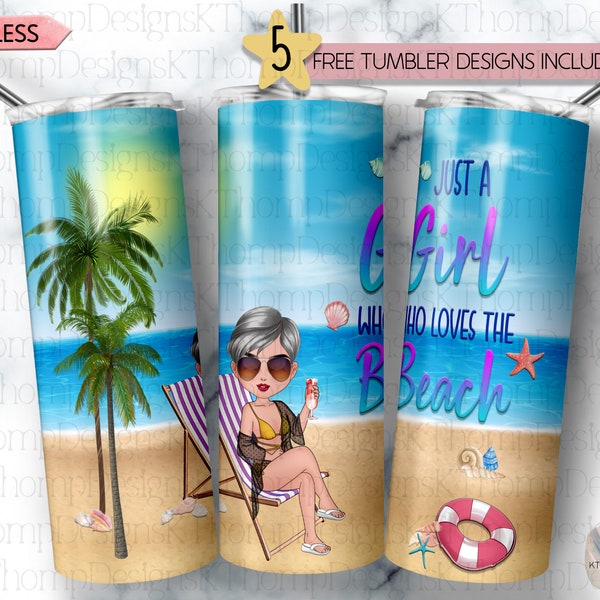 Just A Girl Who Loves The Beach Design 20oz Skinny Tumbler, Digital Download, 300 DPI, Sublimation, PNG