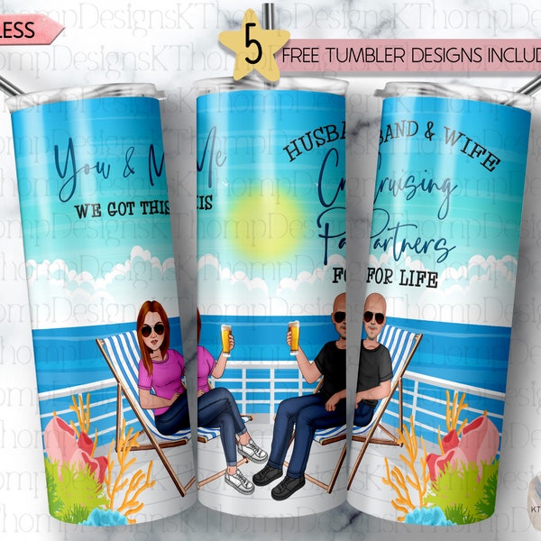 Husband & Wife Cruising Partners For Life 20oz Skinny Tumbler Design Wrap, Digital Download, Tumbler Template, 300 DPI, Sublimation, PNG