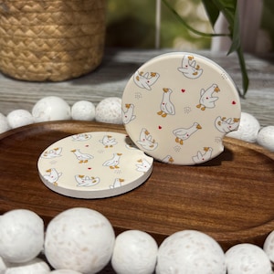 Goose pattern ceramic car coasters - uv printed, cork back (set of 2)