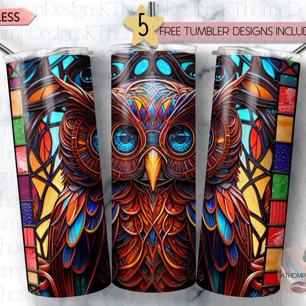 Stained Glass Owl design 20oz Skinny Sublimation Tumbler Wrap, Instant Download, Tumbler Template, Digital Download, 300 DPI PNG