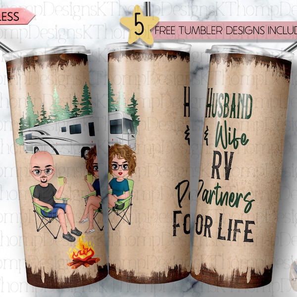 Husband & Wife RV Partners For Life design 20oz Skinny Tumbler, Digital Download, 300 DPI, Sublimation, PNG