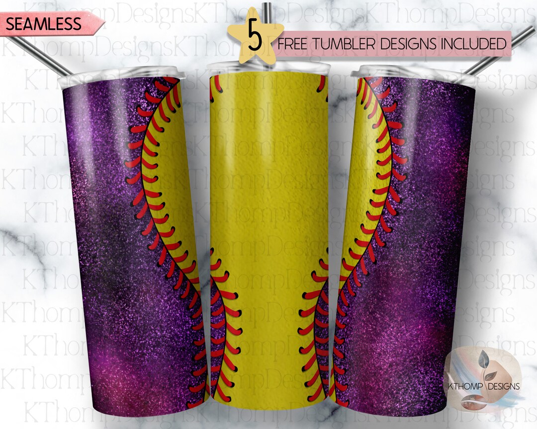 Softball Galaxy Glitter 20oz Skinny Sublimation Tumbler Design Wrap