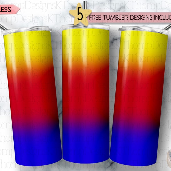 Blue Red Yellow Ombre Background 20oz Skinny Sublimation Tumbler Wrap, Tumbler Template, Digital Download , 300 DPI, PNG