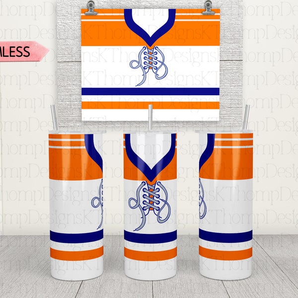 Hockey Jersey Orange Blue White Design 20oz Skinny Tumbler Design, Digital Download, 300 DPI, Sublimation, Waterslide, PNG