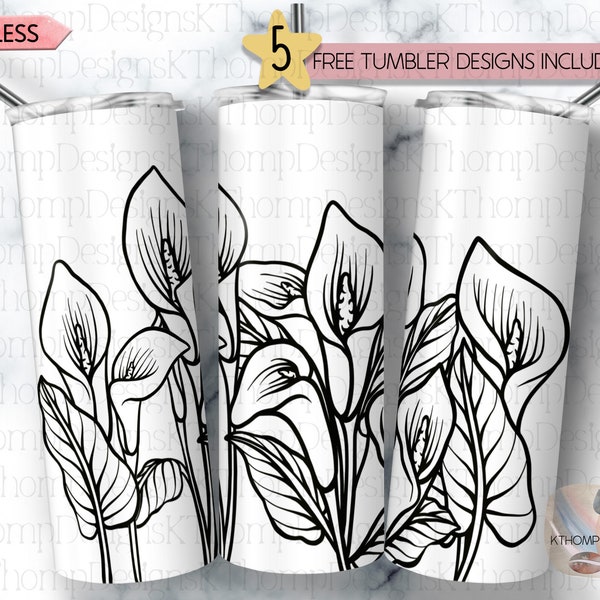 Calla Lilies Transparent Background Design 20oz Skinny Sublimation Tumbler Wrap, Perfect for Colored Cups, Digital Download, 300 DPI PNG