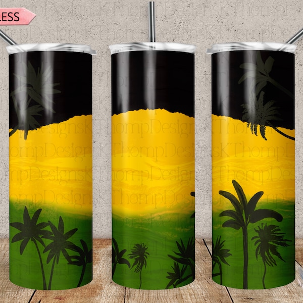 Black Gold Green Palms Background Design 20oz Skinny Tumbler Design, Digital Download, 300 DPI, Sublimation, PNG