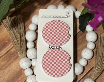 Checkerboard ceramic car coasters: uv printed cup holder coasters - 2 pack
