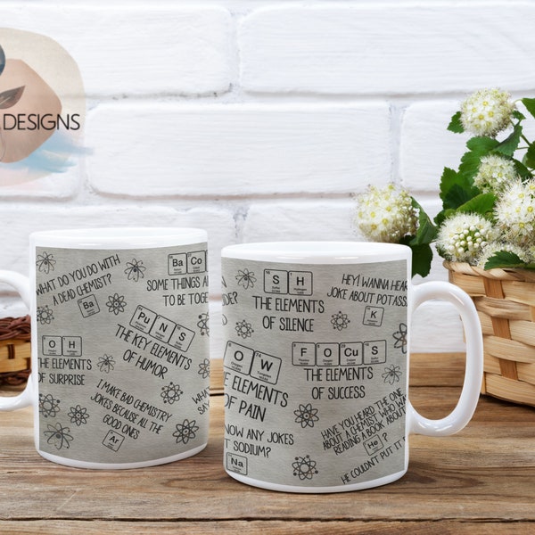 Periodic Puns 15oz Sublimation Coffee Mug Wrap, Science Jokes, Teacher Gift, Digital Download, Chemistry Puns Mug Design, 300 DPI, PNG