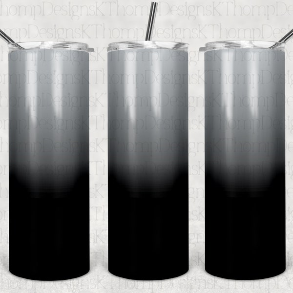 Black Silver Ombre Background, Digital Download 20oz Skinny Tumbler, 300 DPI, Sublimation, Waterslide, PNG