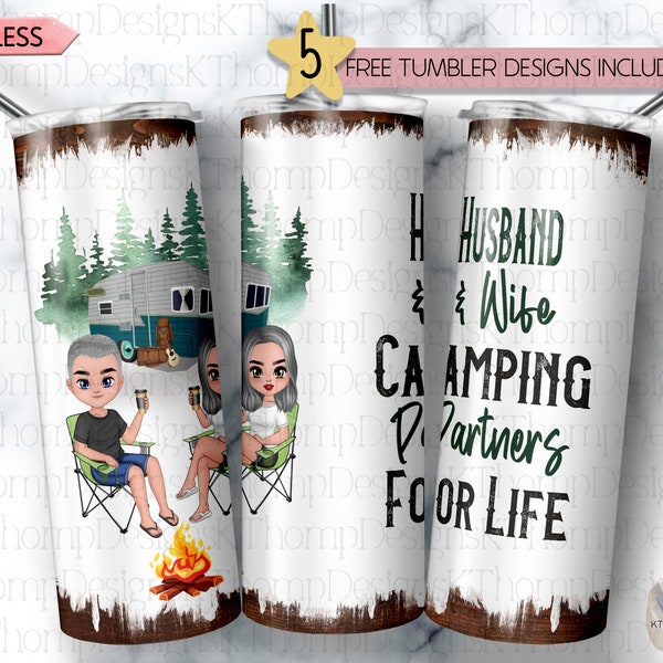 Husband & Wife Camping Partners For Life design 20oz Skinny Tumbler, Digital Download, 300 DPI, Sublimation, PNG