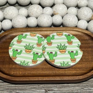 Cactus Ceramic Car Coasters – 2 Pack Cup Holder Coasters with Cork Backing
