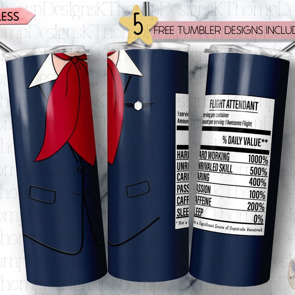 Flight Attendant Ingredients 20oz Skinny Sublimation Tumbler Wrap, Digital Download, Flight Crew Tumbler, Tumbler Template, 300 DPI PNG