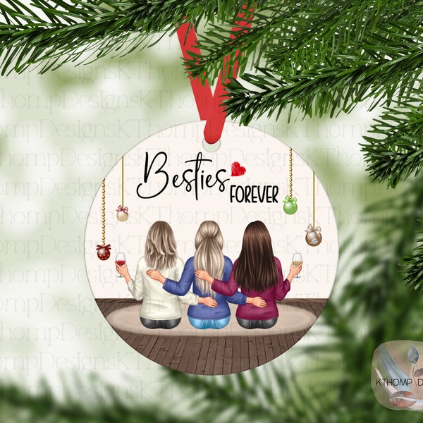 Besties Forever Round Sublimation Christmas Ornament Design, Best Friends Ornament, 3 Best Friends, Besties Gift, Digital Download, PNG