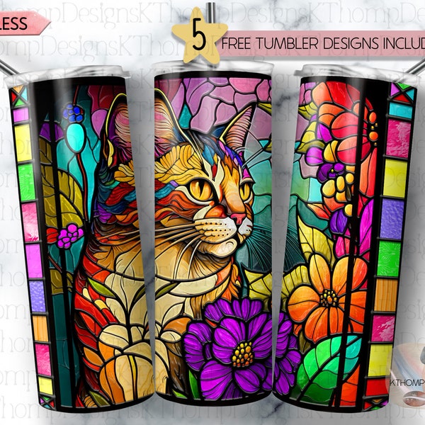 Stained Glass Cat 20oz Skinny Sublimation Tumbler Wrap, Instant Download, Tumbler Template, Digital Download, 300 DPI PNG