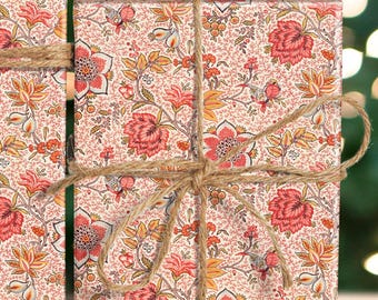 Vintage Floral with Birds French Pattern Wrapping Paper, 18th century pattern gift wrap sheets, Vintage Christmas, Winter Folk Woodland