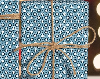 Denim Blue Star Pattern Wrapping Paper, Vintage Christmas Gift Wrap Rolls, Rero Star Design, Eclectic Folk, Classic Holiday, Woodland Winter