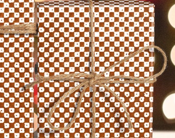 Sepia Brown Checkerboard Pattern Wrapping Paper Roll, Vintage Christmas Gift Wrap Roll, Checker Pattern, Scandinavian, Folk Winter Holiday