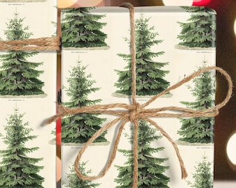 Vintage Pine Tree Pattern Wrapping Paper Roll, Vintage Christmas Gift Wrap Rolls, Woodland Foliage, Cottagecore, Folk Winter, Red Mushroom