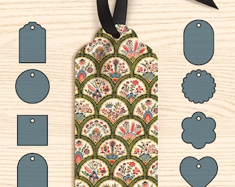 French Pattern Gift Tags, 10 Pack, French Pattern, Vintage Holiday Hang Tag, Large Christmas Gifting Tag