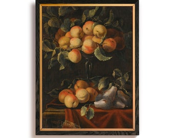 Peach Still Life Art Print, Printed Wall Art, Baroque Art Print Poster, Modern Farmhouse, Rustic Art, Vintage Art Print