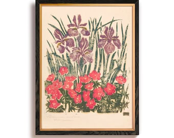 Vintage Lilys and Other Flowers Art Print, Printed Flora Wall Art, Farmhouse, Rustic, Vintage Flower, Large  Print