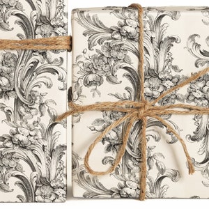 Floral Leaf Etch Wrapping Paper Roll, Decorative Gift Wrap Sheets, Drawn Floral Pattern