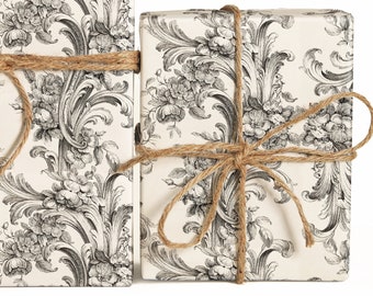Floral Leaf Etch Wrapping Paper Roll, Decorative Gift Wrap Sheets, Drawn Floral Pattern