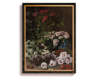 Claude Monet Spring Flowers Art Print, Vintage Farmhouse Flora