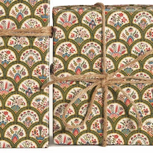 Vintage Flora French Textile Wrapping Paper, Vintage 18th century pattern gift wrap sheets, Vintage Christmas, Vintage Pattern