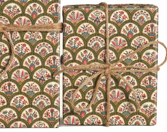 Vintage Flora French Textile Wrapping Paper, Vintage 18th century pattern gift wrap sheets, Vintage Christmas, Vintage Pattern